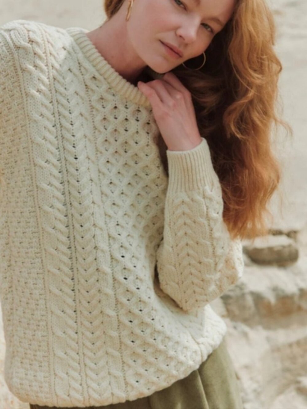 Aran Sweater Sz XS Merino Wool Cream Chunky Fisherman Cable Knit Heritage NWT